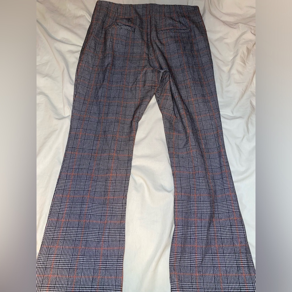 Free People Kick Flare Plaid Cropped High Rise Gray Trouser Pants Plaid Office - Picture 7 of 14